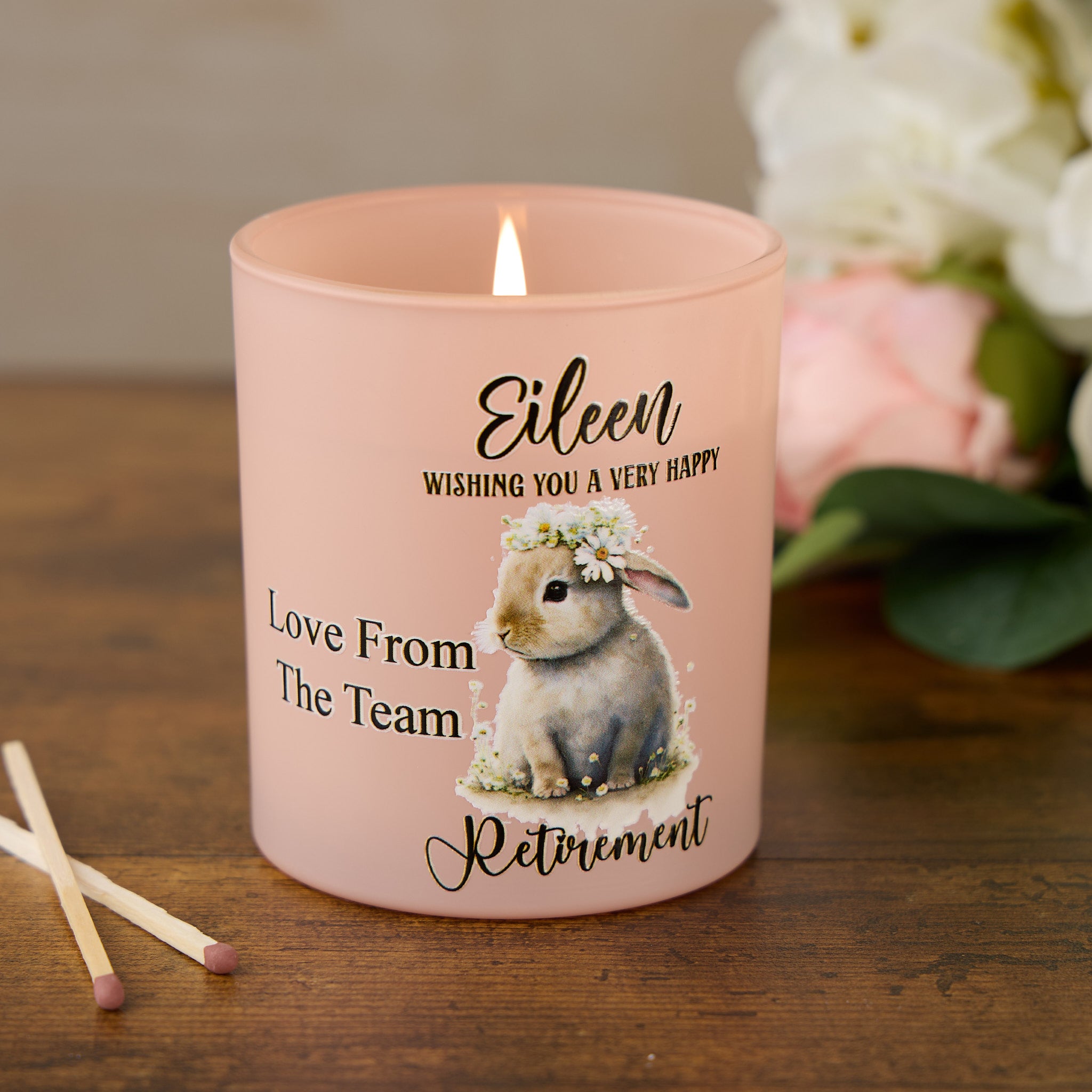 Pink Retirement Candle Gift With Bunny Rabbit