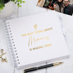 The Best Thing About Memories White Scrapbook Or Photo Album with Gold Script