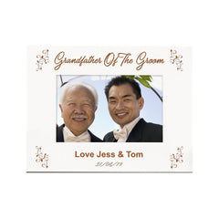 White Engraved Personalised  Grandfather Of The Groom Photo Frame Gift