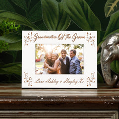 White Engraved Personalised  Grandmother Of The Groom Photo Frame Gift