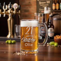 Personalised Engraved Tankard Beer Mug Stein With Thumb Handle Happy Birthday Gift Boxed, 510ml Classic Beer Glass, Any Name personalised beer glasses ukgiftstoreonline 21st Birthday