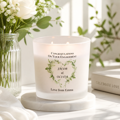 Personalised Large Double Wick Engagement Candle Gift With Floral Heart Wreath personalised Candle Lights ukgiftstoreonline