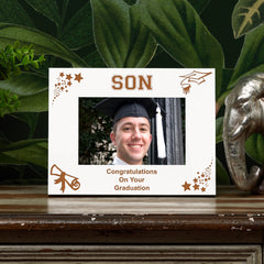 Son Graduation Day White Photo Frame Gift With Stars