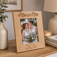 Engraved Wooden Photo Frame – Personalised Mrs and Mrs Wedding Gift Oak Finish wedding photo frame ukgiftstoreonline