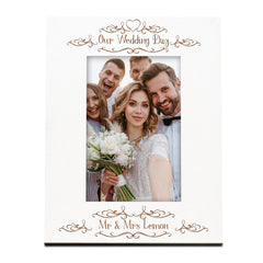 White Engraved Personalised Our Wedding Day Picture Photo Frame Gift