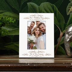 White Engraved Personalised Our Wedding Day Picture Photo Frame Gift