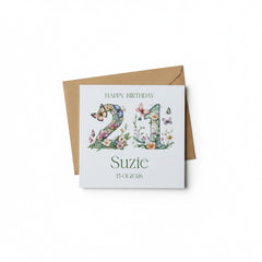 Personalised Luxury Linen 21st Birthday Card, Daughter Granddaughter Sister Niece Friend, Twenty First Birthday, Gift Floral Numbers Personalised Cards ukgiftstoreonline