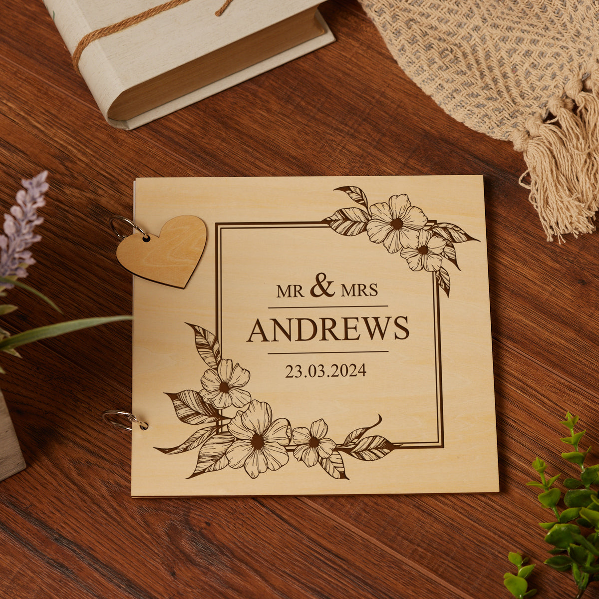 Personalised Engraved Wedding Guest Book or Scrapbook Floral Design