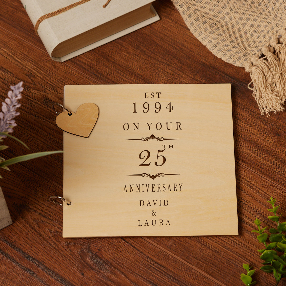 25th Anniversary Personalised Engraved Wooden Album Scrapbook For Memories