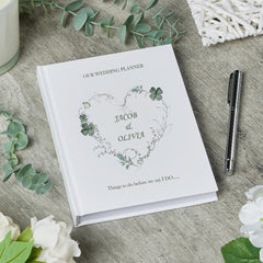 Personalised Wedding Planner Organiser Book Engagement Gift With Green Clover Heart