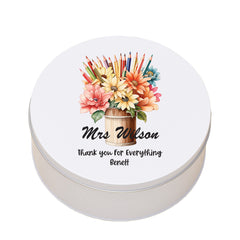 Personalised Teacher Gift Cake Or Cookie Tin With Floral Pot