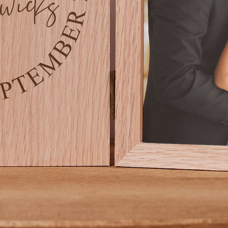 Personalised Detailed Wedding Day Book Photo Frame Solid Oak Wood Gift