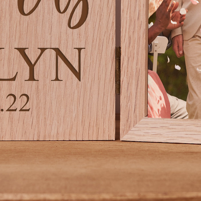 Personalised Mr and Mrs Wedding Day Book Photo Frame Solid Oak Wood Gift