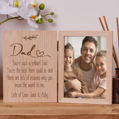 Personalised Brilliant Dad Book Photo Frame Solid Oak Wood Gift