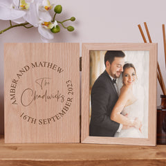 Personalised Detailed Wedding Day Book Photo Frame Solid Oak Wood Gift