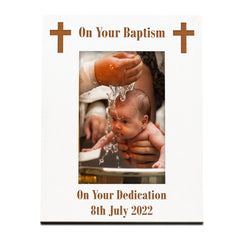 White Engraved Personalised Baptism Day Picture Photo Frame With Cross
