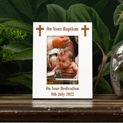 White Engraved Personalised Baptism Day Picture Photo Frame With Cross