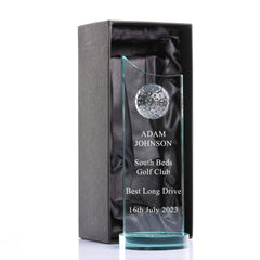 Large Jade Glass Personalised Golf Trophy With 3D Ball