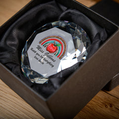 Personalised Teacher Diamond Paperweight Gift With Apple Rainbow