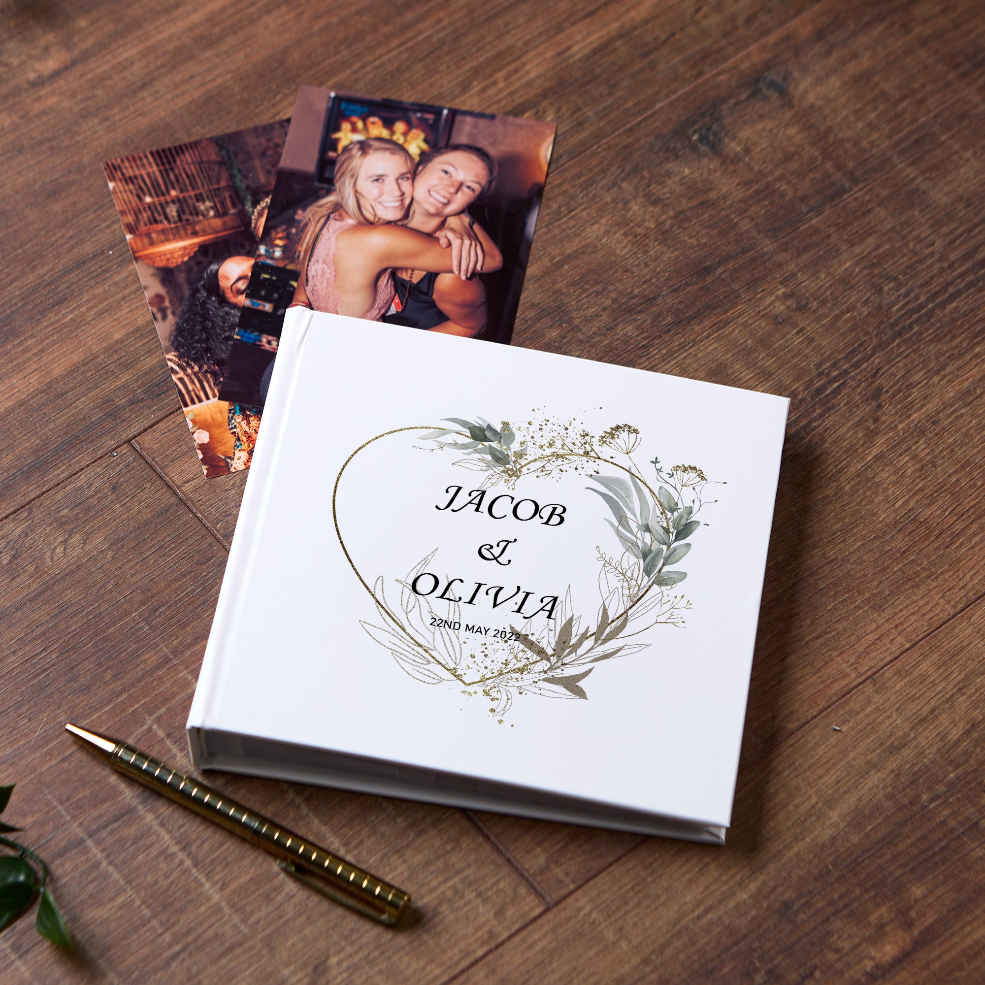 Personalised Wedding Photo Album Gift Gold and Grey Heart