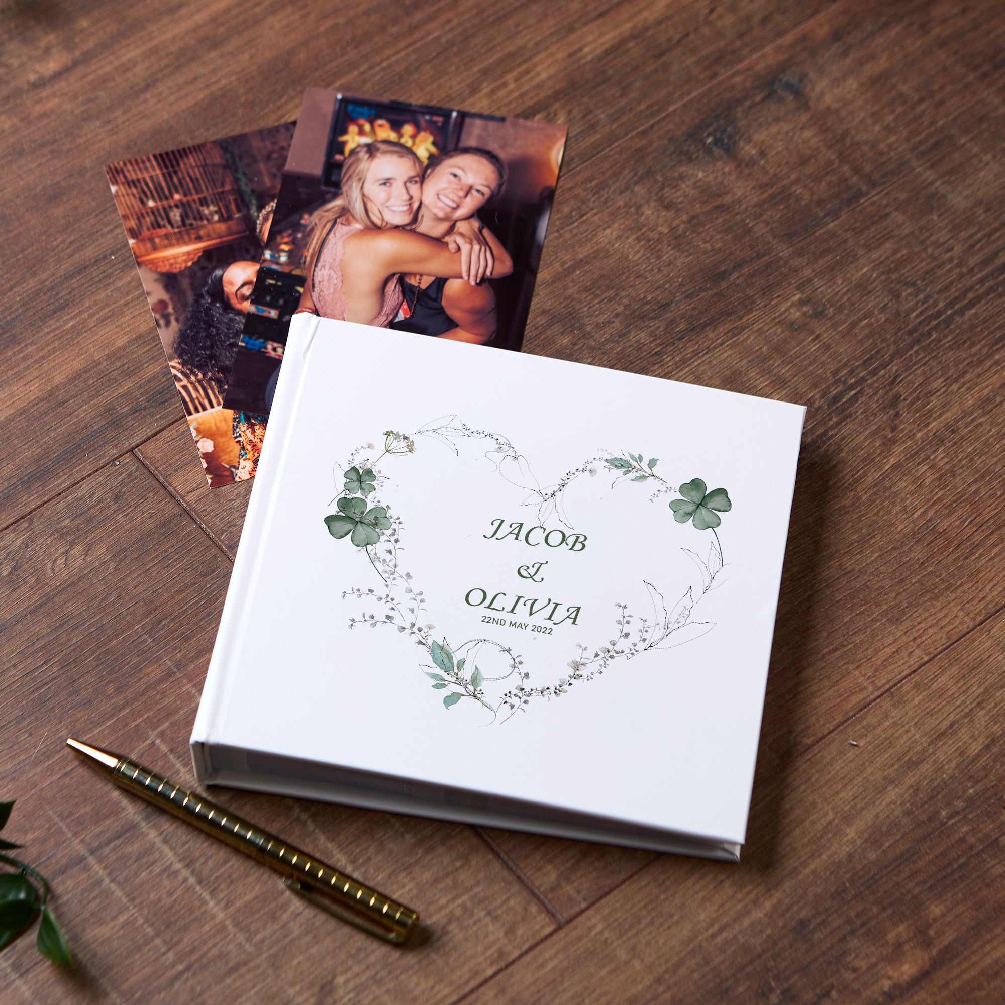 Personalised Wedding Photo Album Gift Green Clover Leaf Heart