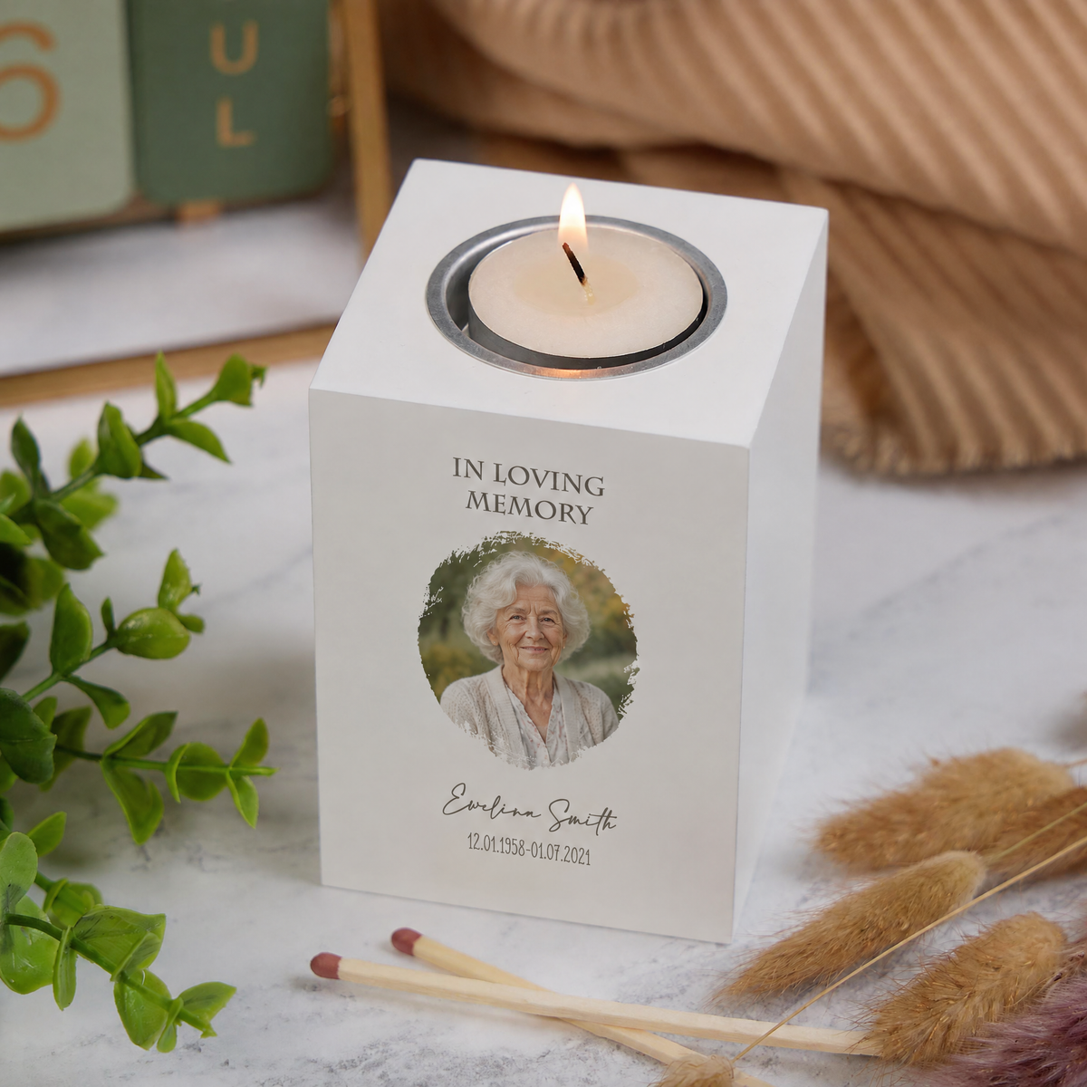 Memorial Wooden Tea Light Holder Bereavement Sympathy Gift With Photo Tea Light Holder ukgiftstoreonline