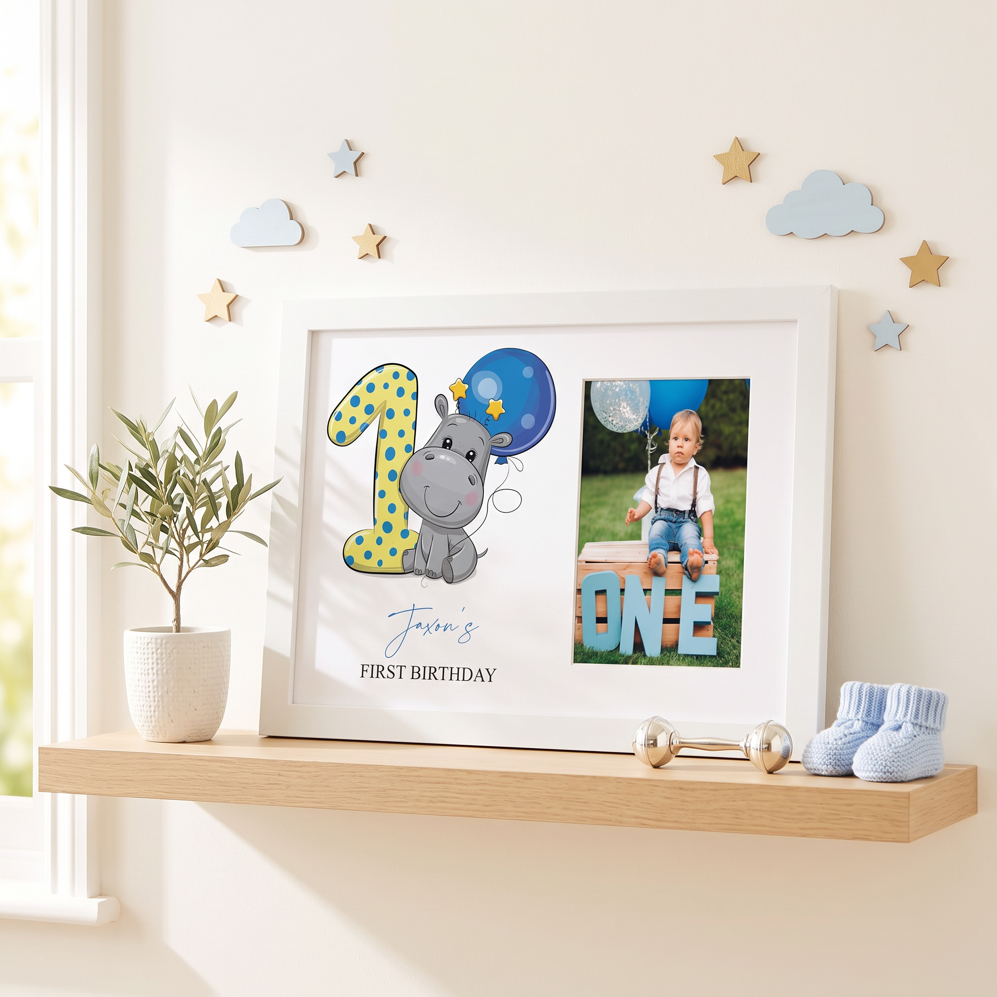 Personalised Baby Boy Photo Frame, 1St Birthday Keepsake Wood Gift Birthday Photo Frame ukgiftstoreonline