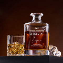 Personalised Large Round Retirement Vintage Glass Whiskey Decanter Gift