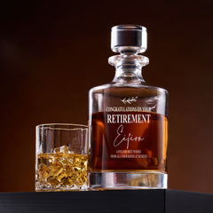 Personalised Large Round Retirement Vintage Glass Whiskey Decanter Gift