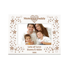 White Engraved Mummy and Daddy Verse Photo Frame Personalised