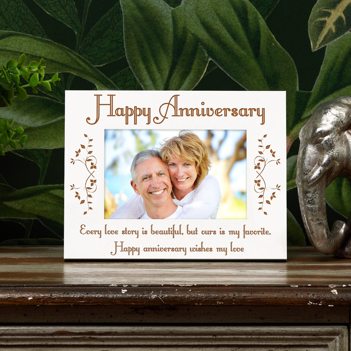 Happy Anniversary White Wooden Engraved Photo Frame Gift