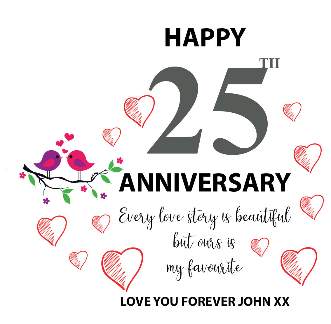 Beautiful Personalised 25th Wedding Anniversary Heart Block In Gift Box