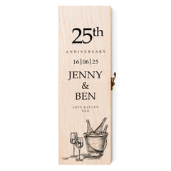 Personalised Wooden Wine or Champagne Box Gift For 25th Anniversary