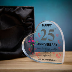 Beautiful Personalised 25th Wedding Anniversary Heart Block In Gift Box