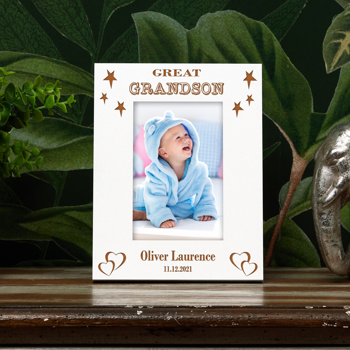 Personalised Great Grandson White Engraved Wooden Photo Frame Gift