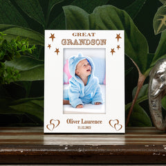 Personalised Great Grandson White Engraved Wooden Photo Frame Gift