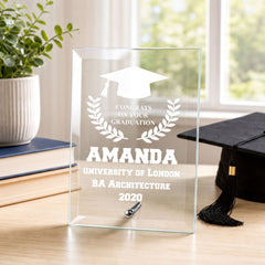 Personalised Graduation congratulations Laurel Design Glass Plaque Personalised Gifts ukgiftstoreonline