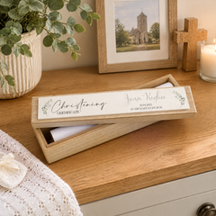 Personalised Christening Day Vintage Style Wooden Certificate Holder Birth certificate holder ukgiftstoreonline