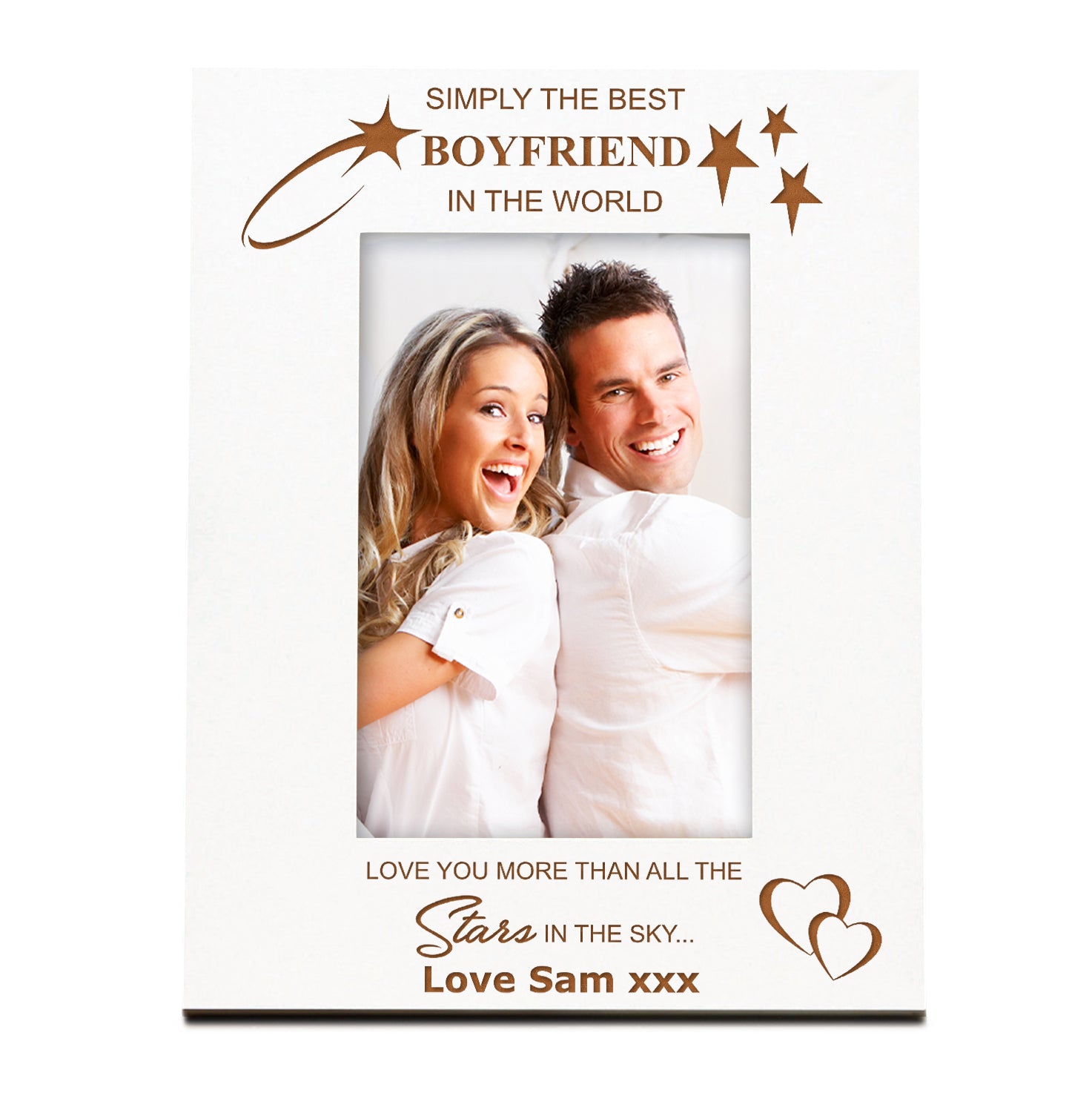 Personalised Boyfriend White Engraved Wooden Photo Frame Gift