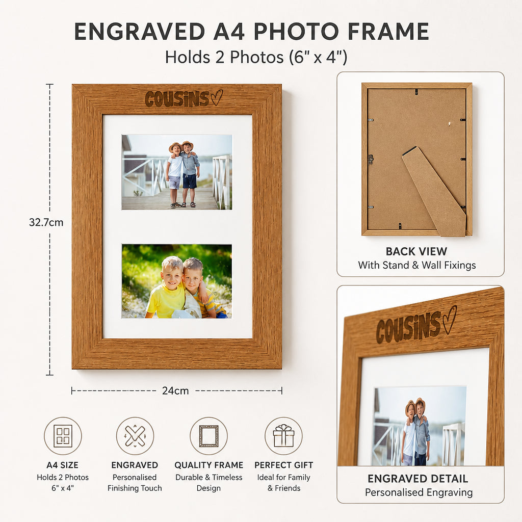 Double Photo Frame, Cousins 6x4 Inch Landscape Oak Wooden Tabletop Photo Frame ukgiftstoreonline