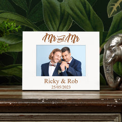 Personalised Mr and Mr Wedding Photo Frame Gift White Wood Finish