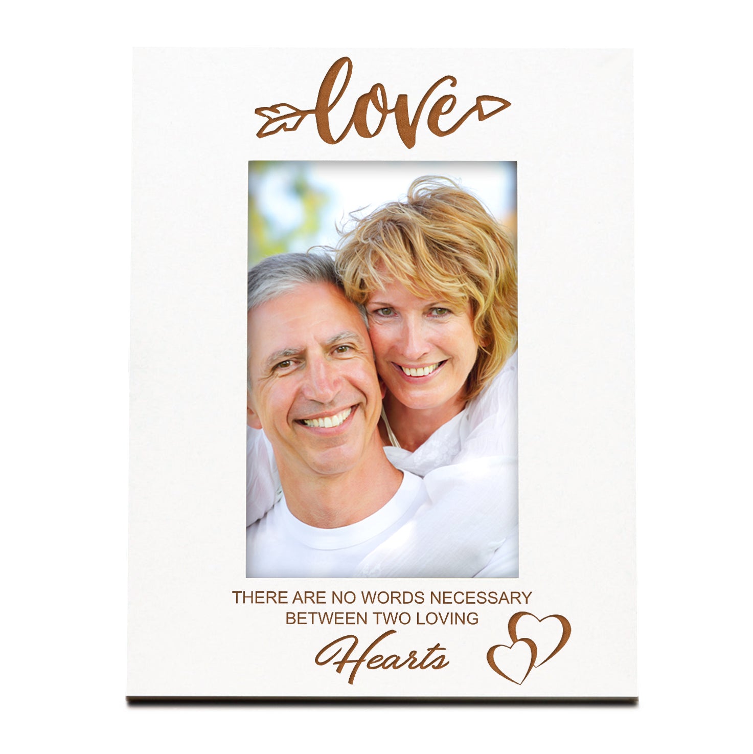 Love Heart and Quotes White Engraved Wooden Photo Frame Gift