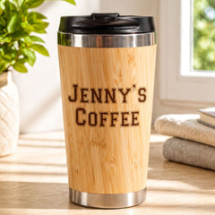 Personalised Any Name Reusable Sustainable Bamboo Travel Mug Personalised Mugs ukgiftstoreonline