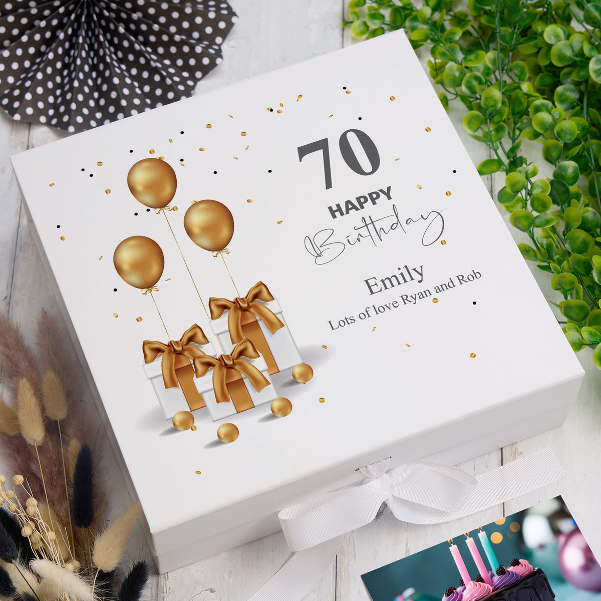 Personalised 70th Birthday Keepsake Memory Box Gold Presents