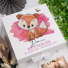 ukgiftstoreonline Personalised Baby Girl Cute Fox Design Keepsake Memory Box