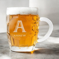 Personalised Engraved Dimple Beer Mug Glass Gift Any Name Occasion