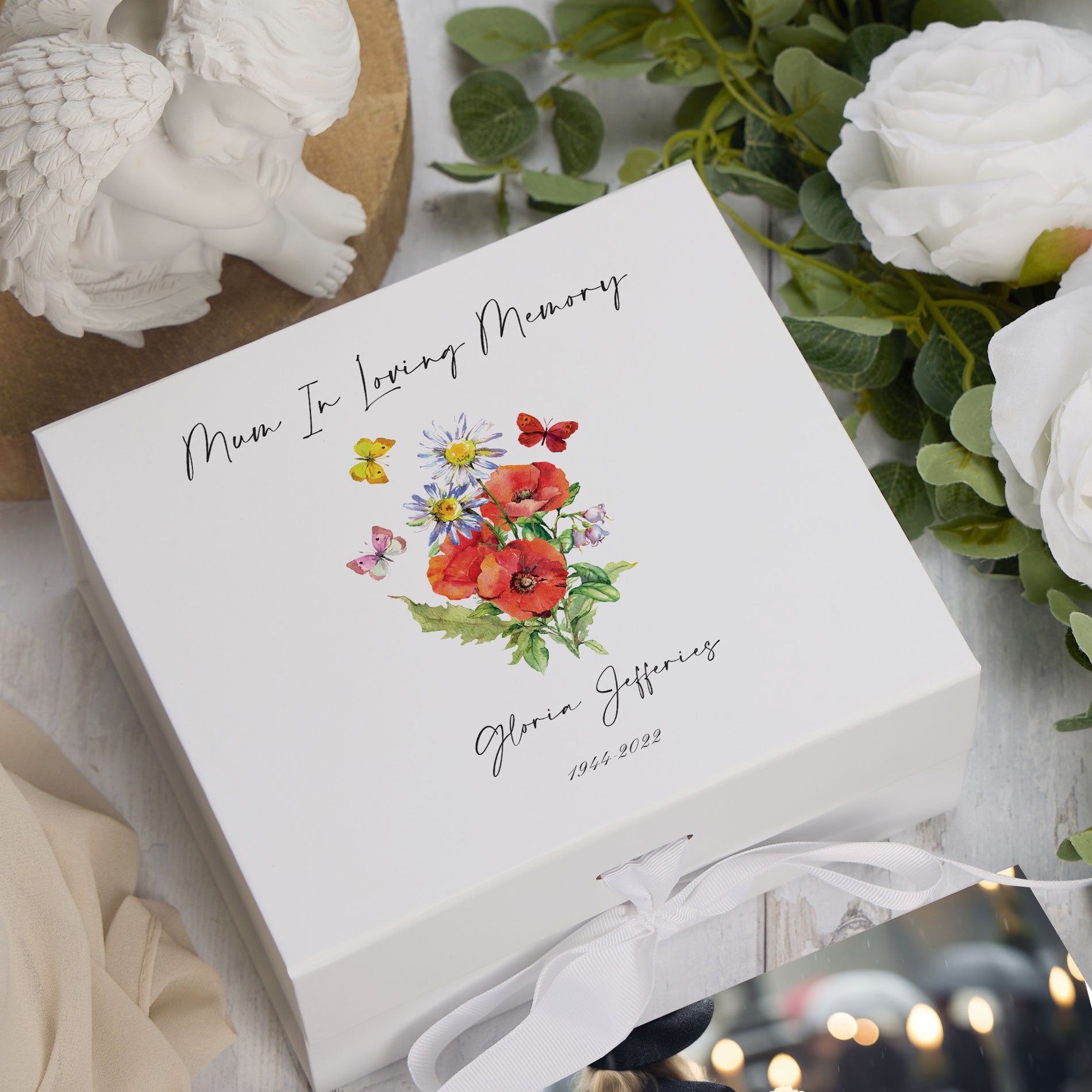 Personalised Mum Remembrance Keepsake Memory Box Butterflies and Flowers