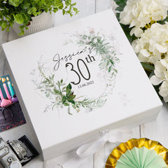 Personalised 30th Birthday Keepsake Box Gift With Botanical Design