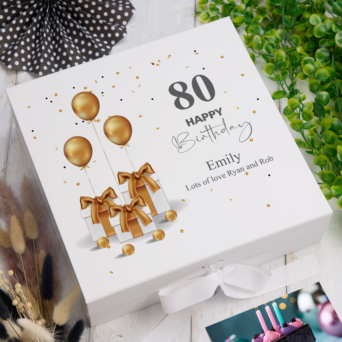 Personalised 80th Birthday Keepsake Memory Box Gold Presents