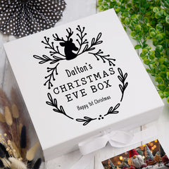 ukgiftstoreonline Personalised Christmas Eve Box With Reindeer Wreath Design